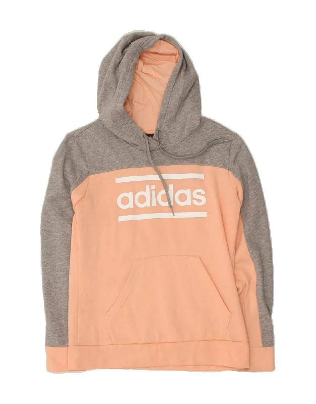 ADIDAS Womens Graphic Hoodie Jumper UK 12/14 Medium Orange Colourblock Hoodie with Thumb Holes Functional Cozy ADIDAS Womens Graphic Hoodie Jumper UK 12/14 Medium Orange Colourblock Hoodie with Thumb Holes Functional Cozy