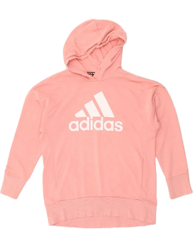 ADIDAS Womens Graphic Hoodie Jumper UK 12/14 Medium Pink Cotton Hoodie with Contrast Stitching Detailed Premium ADIDAS Womens Graphic Hoodie Jumper UK 12/14 Medium Pink Cotton Hoodie with Contrast Stitching Detailed Premium