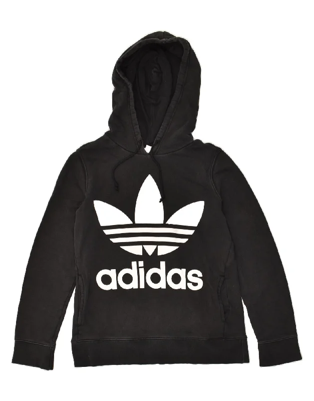 ADIDAS Womens Graphic Hoodie Jumper UK 12 Medium Black Cotton Hoodie with Set-In Sleeves Structured Classic ADIDAS Womens Graphic Hoodie Jumper UK 12 Medium Black Cotton Hoodie with Set-In Sleeves Structured Classic