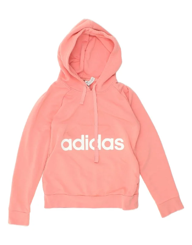 ADIDAS Womens Graphic Hoodie Jumper UK 8/10 Small Pink Cotton Hoodie with Hem Elastic Stretchable Comfortable ADIDAS Womens Graphic Hoodie Jumper UK 8/10 Small Pink Cotton Hoodie with Hem Elastic Stretchable Comfortable