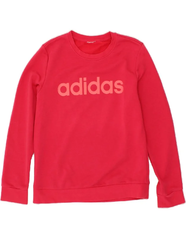 ADIDAS Womens Graphic Sweatshirt Jumper UK 10 Small Pink Hoodie with Typography Text Message ADIDAS Womens Graphic Sweatshirt Jumper UK 10 Small Pink Hoodie with Typography Text Message