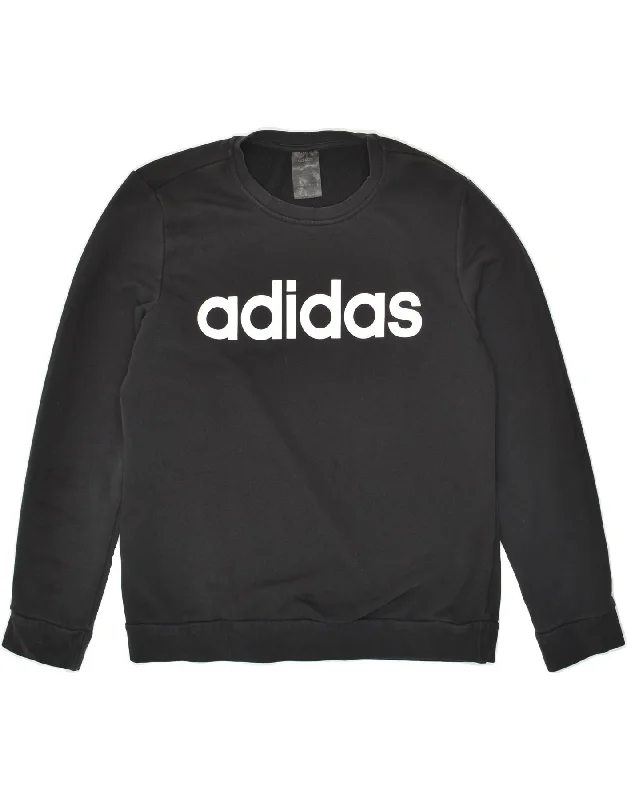 ADIDAS Womens Graphic Sweatshirt Jumper UK 14/16 Large Black Cotton Hoodie with Print Artistic Unique ADIDAS Womens Graphic Sweatshirt Jumper UK 14/16 Large Black Cotton Hoodie with Print Artistic Unique