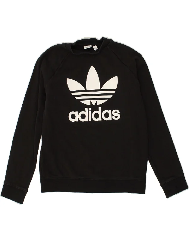 ADIDAS Womens Graphic Sweatshirt Jumper UK 14 Medium Black Cotton Hoodie with Cropped Fit Short Trendy ADIDAS Womens Graphic Sweatshirt Jumper UK 14 Medium Black Cotton Hoodie with Cropped Fit Short Trendy
