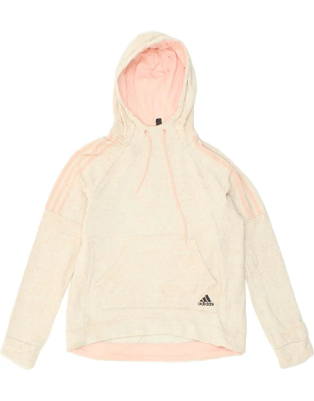ADIDAS Womens Hoodie Jumper UK 8/10 Small Beige Flecked Cotton Cotton Hoodie Fleece Lining Warmth ADIDAS Womens Hoodie Jumper UK 8/10 Small Beige Flecked Cotton Cotton Hoodie Fleece Lining Warmth