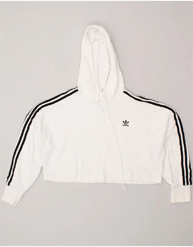 ADIDAS Womens Oversized Crop Hoodie Jumper UK 6 XS White Cotton Zip Hoodie Drawstring Kangaroo Pocket ADIDAS Womens Oversized Crop Hoodie Jumper UK 6 XS White Cotton Zip Hoodie Drawstring Kangaroo Pocket
