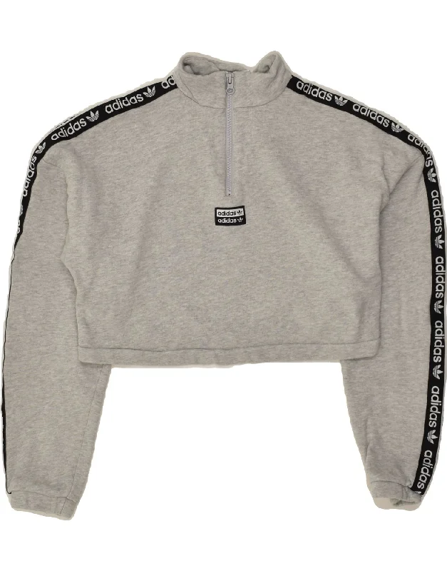 ADIDAS Womens Oversized Crop Zip Neck Sweatshirt Jumper UK 8 Small Grey Hoodie with Reflective Safety Nightwear ADIDAS Womens Oversized Crop Zip Neck Sweatshirt Jumper UK 8 Small Grey Hoodie with Reflective Safety Nightwear