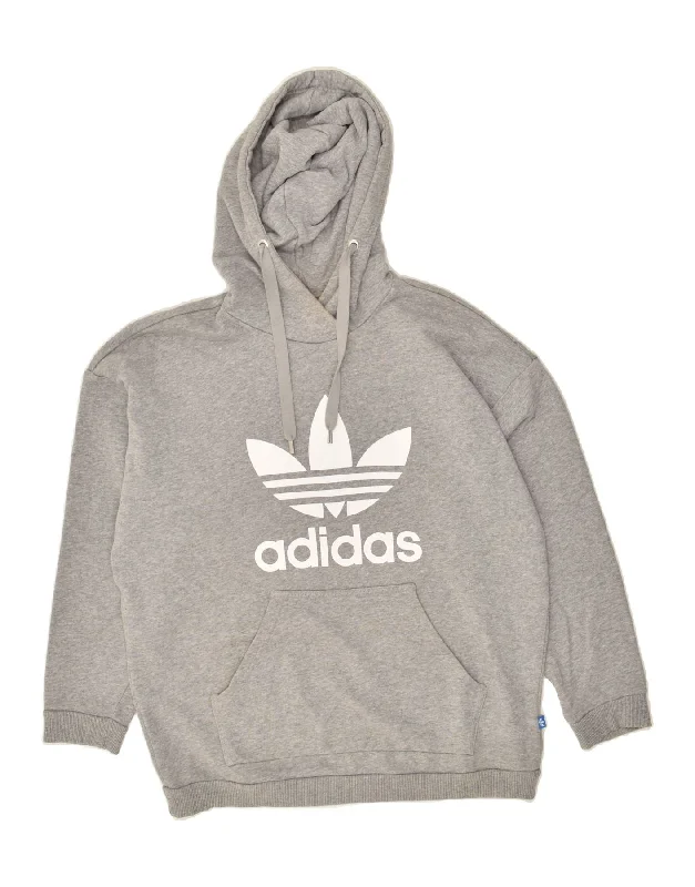 ADIDAS Womens Oversized Graphic Hoodie Jumper UK 16 Large Grey Cotton Hoodie with Drawstring Waist Adjustable Fitted ADIDAS Womens Oversized Graphic Hoodie Jumper UK 16 Large Grey Cotton Hoodie with Drawstring Waist Adjustable Fitted
