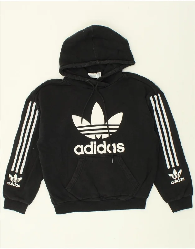 ADIDAS Womens Oversized Graphic Hoodie Jumper UK 6 XS Black Cotton Hoodie with Patch Decorative Personalized ADIDAS Womens Oversized Graphic Hoodie Jumper UK 6 XS Black Cotton Hoodie with Patch Decorative Personalized