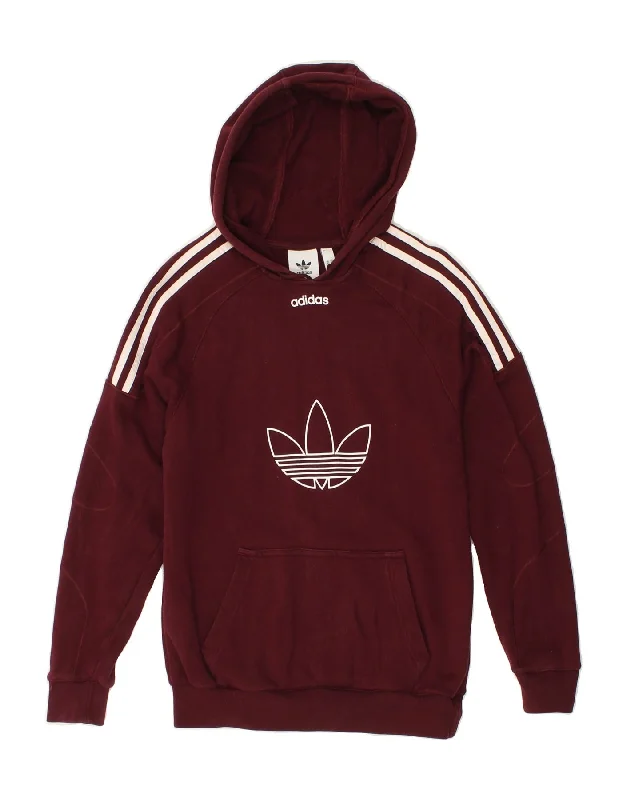 ADIDAS Womens Oversized Graphic Hoodie Jumper UK 6 XS Burgundy Cotton Hoodie with Hood Adjustable Protection ADIDAS Womens Oversized Graphic Hoodie Jumper UK 6 XS Burgundy Cotton Hoodie with Hood Adjustable Protection