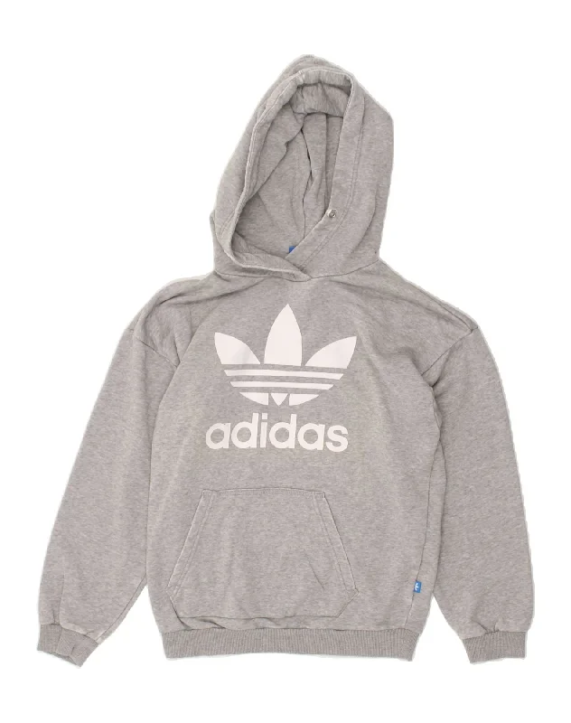 ADIDAS Womens Oversized Graphic Hoodie Jumper UK 6 XS Grey Cotton Hoodie with Hem Applique Textured Unique ADIDAS Womens Oversized Graphic Hoodie Jumper UK 6 XS Grey Cotton Hoodie with Hem Applique Textured Unique