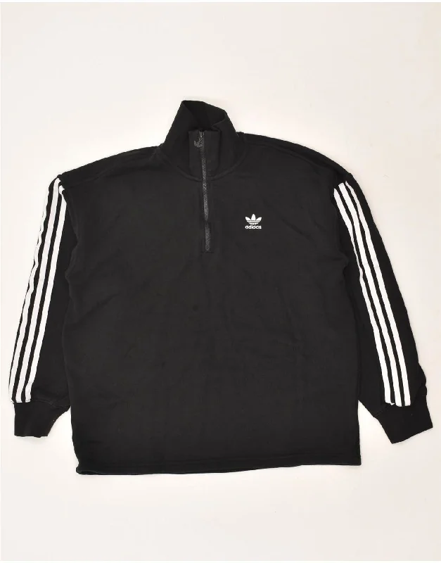 ADIDAS Womens Oversized Zip Neck Sweatshirt Jumper UK 12 Medium Black Hoodie with Rolled Sleeves Casual Relaxed ADIDAS Womens Oversized Zip Neck Sweatshirt Jumper UK 12 Medium Black Hoodie with Rolled Sleeves Casual Relaxed