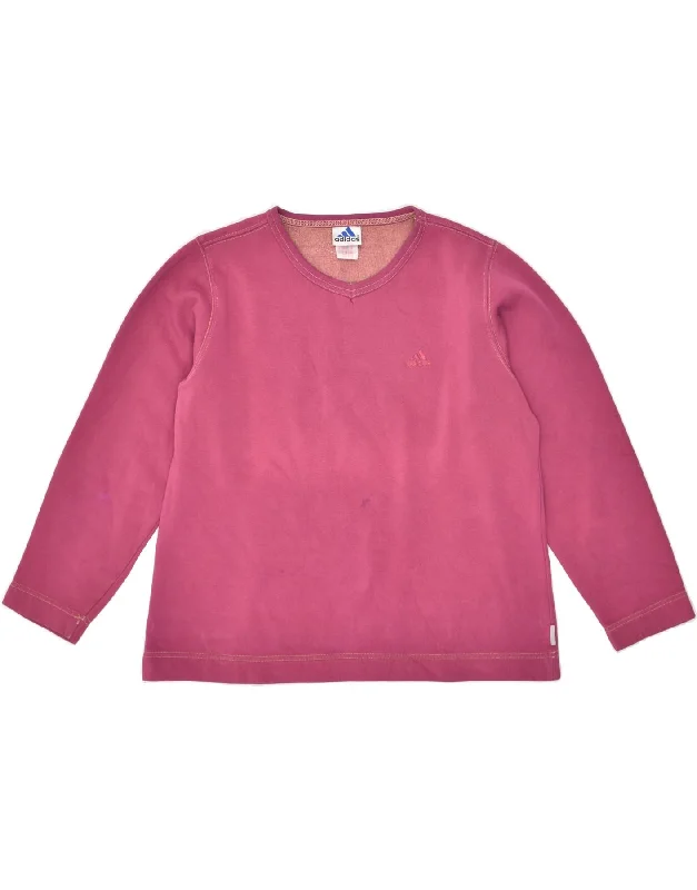 ADIDAS Womens Sweatshirt Jumper UK 14 Large Pink Cotton Hoodie with V-Neck Classic Versatile ADIDAS Womens Sweatshirt Jumper UK 14 Large Pink Cotton Hoodie with V-Neck Classic Versatile