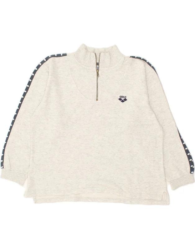 ARENA Womens Graphic Zip Neck Sweatshirt Jumper UK 18 XL Grey Hoodie with Frayed Bohemian Relaxed ARENA Womens Graphic Zip Neck Sweatshirt Jumper UK 18 XL Grey Hoodie with Frayed Bohemian Relaxed