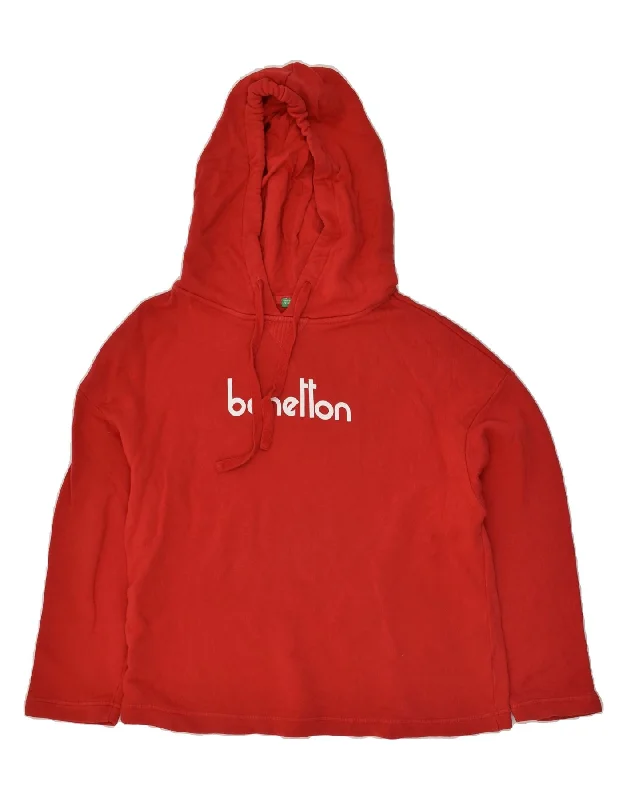 BENETTON Womens Graphic Hoodie Jumper UK 16 Large Red Cotton Hoodie with Pastel Soft Subtle BENETTON Womens Graphic Hoodie Jumper UK 16 Large Red Cotton Hoodie with Pastel Soft Subtle