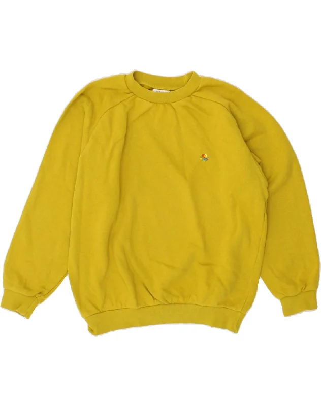 BENETTON Womens Oversized Sweatshirt Jumper UK 10 Small Yellow Cotton Hoodie with Hem Fringe Bohemian Relaxed BENETTON Womens Oversized Sweatshirt Jumper UK 10 Small Yellow Cotton Hoodie with Hem Fringe Bohemian Relaxed