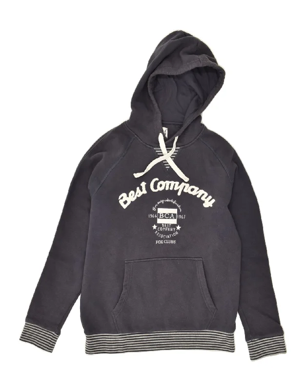 BEST COMPANY Womens Graphic Hoodie Jumper UK 16 Large Navy Blue Cotton Hoodie with Cropped Fit Short Trendy BEST COMPANY Womens Graphic Hoodie Jumper UK 16 Large Navy Blue Cotton Hoodie with Cropped Fit Short Trendy