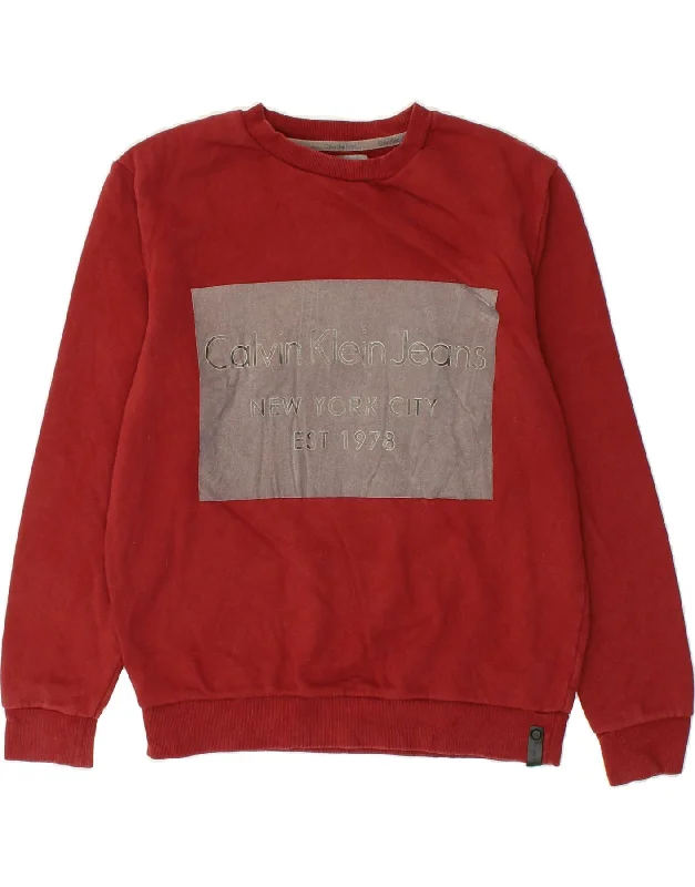 CALVIN KLEIN JEANS Womens Graphic Sweatshirt Jumper UK 16 Large Red Hoodie with Full-Zip Functional Layering CALVIN KLEIN JEANS Womens Graphic Sweatshirt Jumper UK 16 Large Red Hoodie with Full-Zip Functional Layering