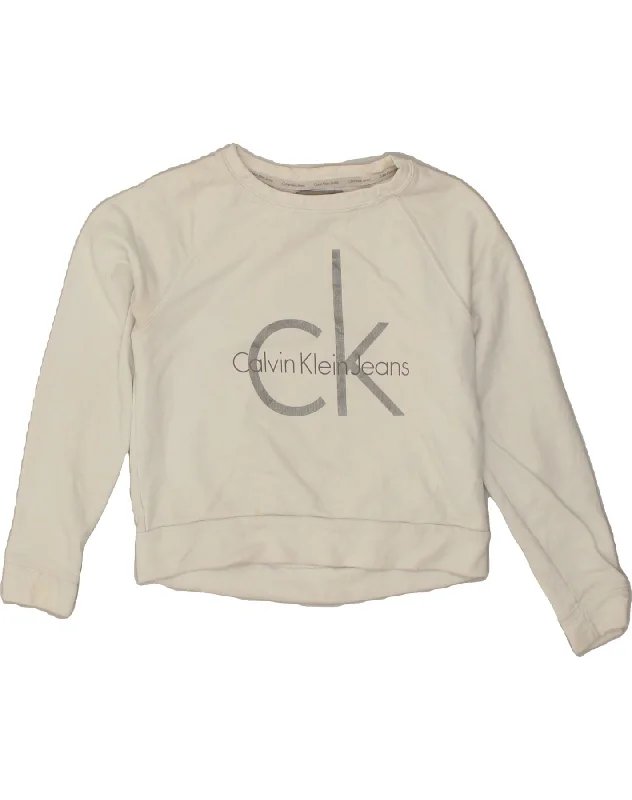 CALVIN KLEIN JEANS Womens Graphic Sweatshirt Jumper UK 6 XS White Cotton Hoodie with Exposed Zipper Edgy Industrial CALVIN KLEIN JEANS Womens Graphic Sweatshirt Jumper UK 6 XS White Cotton Hoodie with Exposed Zipper Edgy Industrial