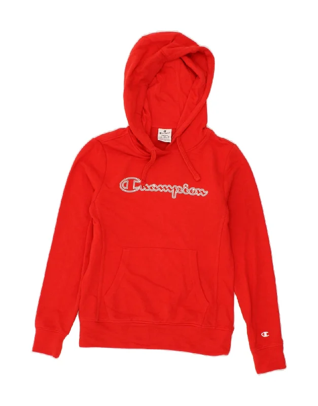 CHAMPION Womens Graphic Hoodie Jumper UK 10 Small Red Cotton Hoodie with Half-Zip Sporty Casual CHAMPION Womens Graphic Hoodie Jumper UK 10 Small Red Cotton Hoodie with Half-Zip Sporty Casual