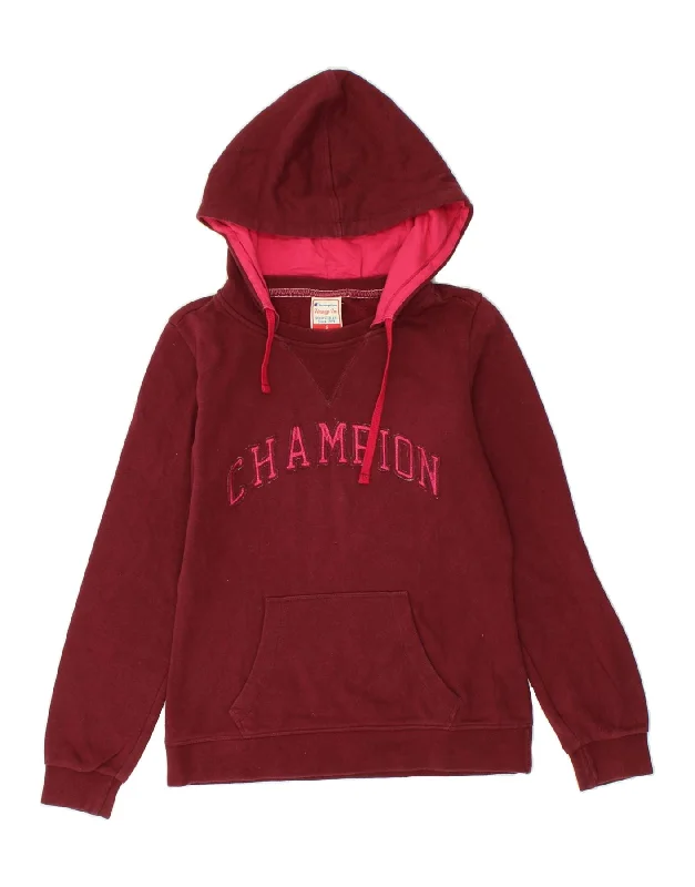 CHAMPION Womens Heritage Fit Graphic Hoodie Jumper UK 10 Small Maroon Hoodie with Logo Branding Identity CHAMPION Womens Heritage Fit Graphic Hoodie Jumper UK 10 Small Maroon Hoodie with Logo Branding Identity