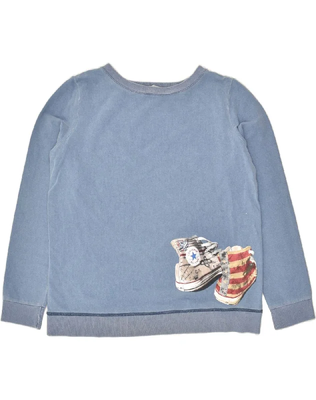 CONVERSE Womens Graphic Sweatshirt Jumper UK 18 XL Blue Cotton Hoodie with Batwing Sleeves Loose Dramatic CONVERSE Womens Graphic Sweatshirt Jumper UK 18 XL Blue Cotton Hoodie with Batwing Sleeves Loose Dramatic