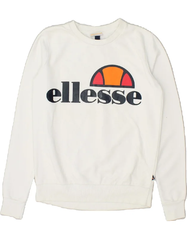 ELLESSE Womens Graphic Sweatshirt Jumper UK 4 XS White Cotton Hoodie with Zipper Placket Modern Functional ELLESSE Womens Graphic Sweatshirt Jumper UK 4 XS White Cotton Hoodie with Zipper Placket Modern Functional