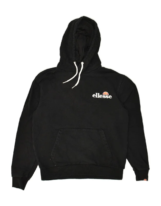 ELLESSE Womens Loose Fit Graphic Hoodie Jumper UK 10 Small Black Cotton Hoodie with Hem Detail Decorative Unique ELLESSE Womens Loose Fit Graphic Hoodie Jumper UK 10 Small Black Cotton Hoodie with Hem Detail Decorative Unique