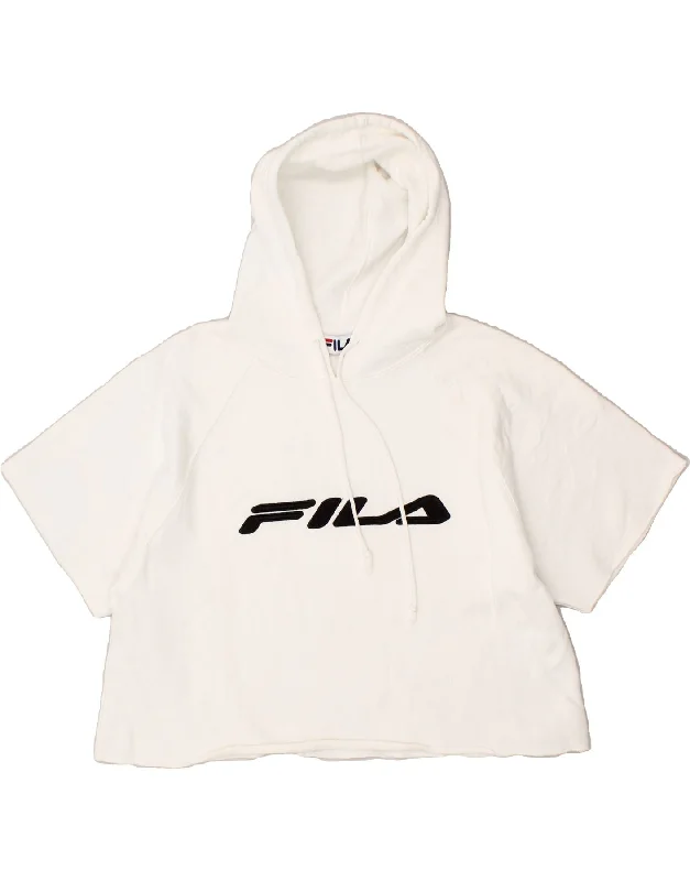 FILA Womens Crop Short Sleeve Hoodie Jumper UK 18 XL White Cotton Hoodie with Belted Waist Structured Tailored FILA Womens Crop Short Sleeve Hoodie Jumper UK 18 XL White Cotton Hoodie with Belted Waist Structured Tailored