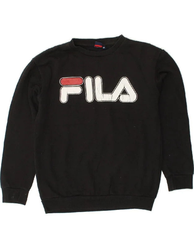 FILA Womens Graphic Sweatshirt Jumper UK 14 Medium Black Polyester Hoodie with Magnetic Closure Innovative Modern FILA Womens Graphic Sweatshirt Jumper UK 14 Medium Black Polyester Hoodie with Magnetic Closure Innovative Modern