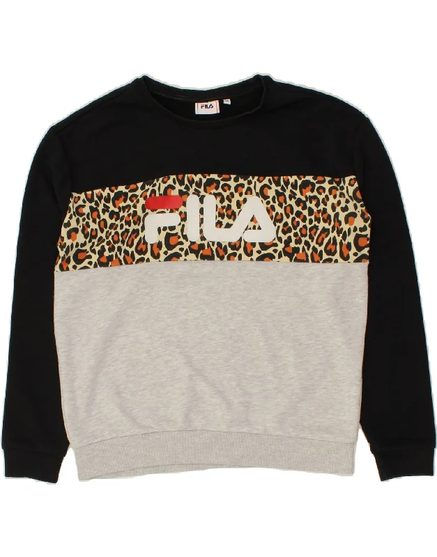 FILA Womens Oversized Graphic Sweatshirt Jumper UK 14 Medium Multicoloured Hoodie with Back Slit Movement Comfort FILA Womens Oversized Graphic Sweatshirt Jumper UK 14 Medium Multicoloured Hoodie with Back Slit Movement Comfort