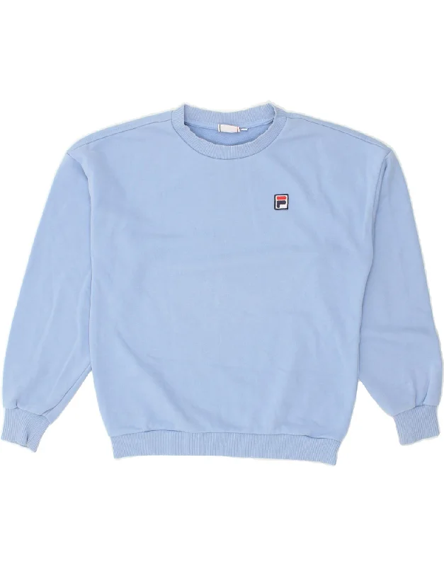 FILA Womens Sweatshirt Jumper UK 8 Small Blue Cotton Hoodie with Drop Shoulder Relaxed Streetwear FILA Womens Sweatshirt Jumper UK 8 Small Blue Cotton Hoodie with Drop Shoulder Relaxed Streetwear