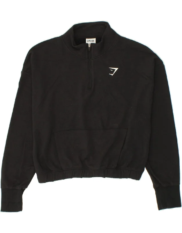 GYMSHARK Womens Crop Zip Neck Sweatshirt Jumper UK 14 Large Black Cotton Hoodie with Hood Adjustable Protection GYMSHARK Womens Crop Zip Neck Sweatshirt Jumper UK 14 Large Black Cotton Hoodie with Hood Adjustable Protection