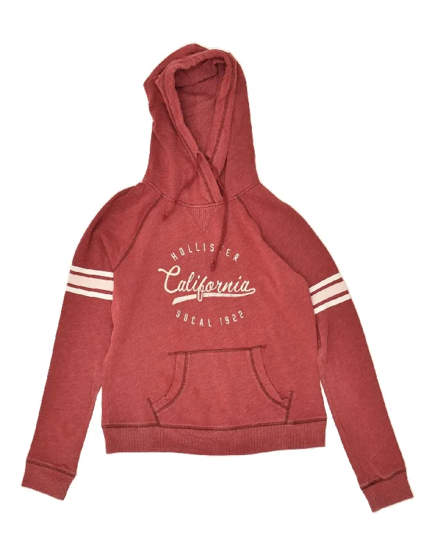 HOLLISTER Womens Graphic Hoodie Jumper UK 10 Small Maroon Cotton Hoodie with Slim Fit Tailored Modern HOLLISTER Womens Graphic Hoodie Jumper UK 10 Small Maroon Cotton Hoodie with Slim Fit Tailored Modern
