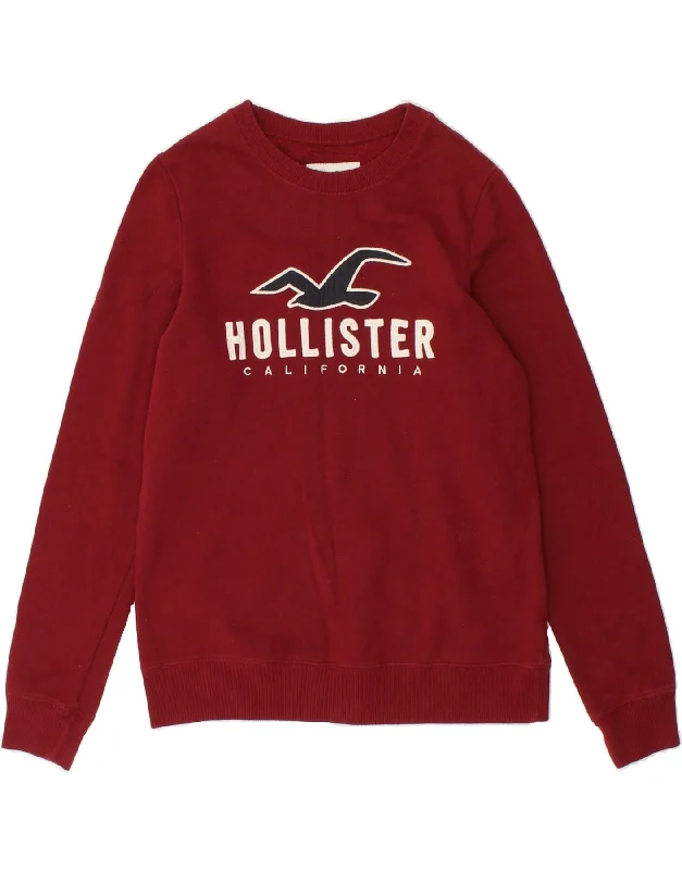 HOLLISTER Womens Graphic Sweatshirt Jumper UK 10 Small Red Cotton Hoodie with Print Artistic Unique HOLLISTER Womens Graphic Sweatshirt Jumper UK 10 Small Red Cotton Hoodie with Print Artistic Unique