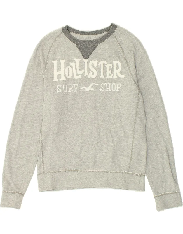 HOLLISTER Womens Graphic Sweatshirt Jumper UK 14 Medium Grey Flecked Hoodie with Pocket Utility Practical HOLLISTER Womens Graphic Sweatshirt Jumper UK 14 Medium Grey Flecked Hoodie with Pocket Utility Practical