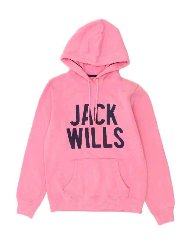 JACK WILLS Womens Graphic Hoodie Jumper UK 12 Medium Pink Cotton Hoodie with Ribbed Hem Stretchable Secure JACK WILLS Womens Graphic Hoodie Jumper UK 12 Medium Pink Cotton Hoodie with Ribbed Hem Stretchable Secure