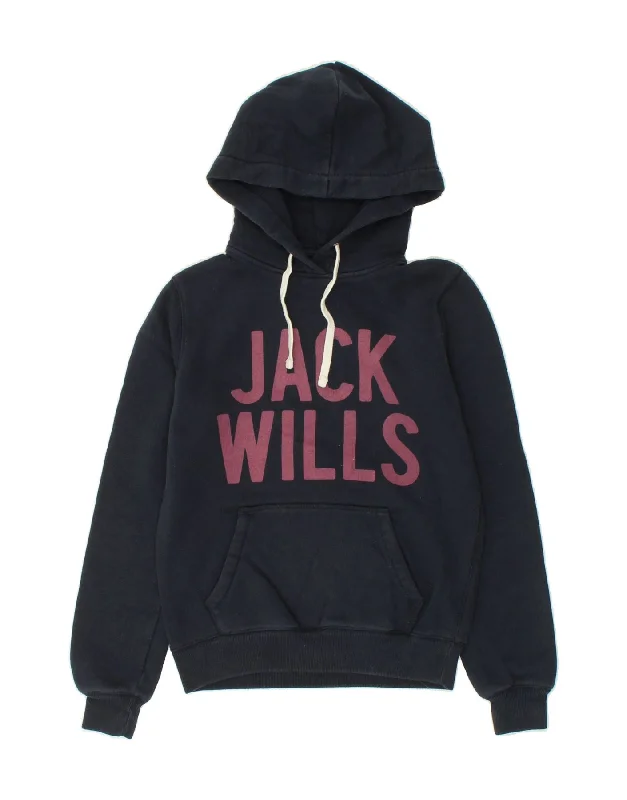 JACK WILLS Womens Graphic Hoodie Jumper UK 6 XS Navy Blue Cotton Hoodie Crop Top Short Trendy JACK WILLS Womens Graphic Hoodie Jumper UK 6 XS Navy Blue Cotton Hoodie Crop Top Short Trendy