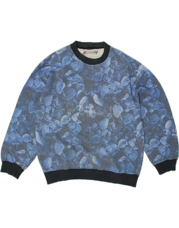 KRIZIA Womens Oversized Sweatshirt Jumper UK 10 Small Blue Floral Cotton Hoodie with Side Slits Relaxed Casual KRIZIA Womens Oversized Sweatshirt Jumper UK 10 Small Blue Floral Cotton Hoodie with Side Slits Relaxed Casual