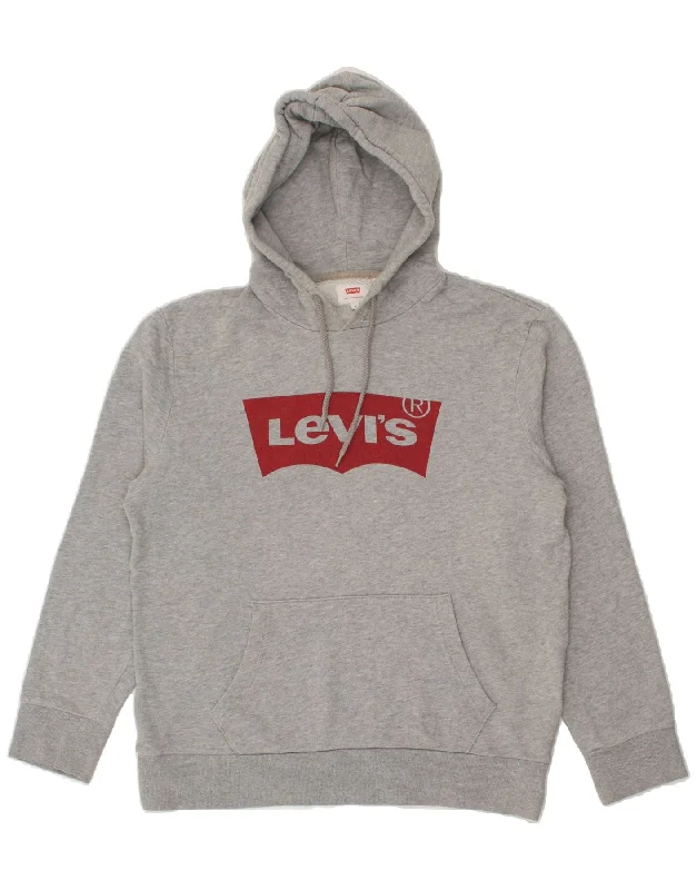LEVI'S Womens Graphic Hoodie Jumper UK 14 Medium Grey Cotton Hoodie with Thumb Holes Functional Cozy LEVI'S Womens Graphic Hoodie Jumper UK 14 Medium Grey Cotton Hoodie with Thumb Holes Functional Cozy