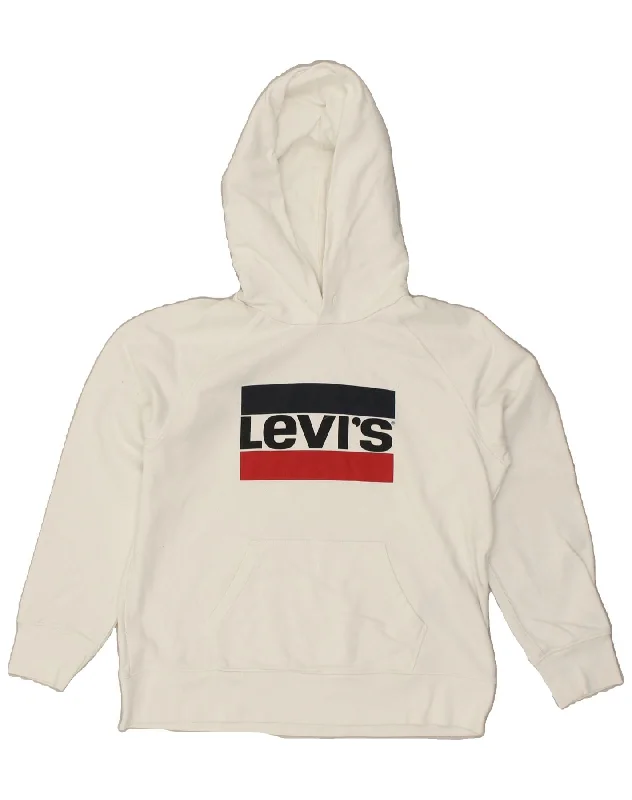LEVI'S Womens Graphic Hoodie Jumper UK 14 Medium White Cotton Cotton Hoodie Fleece Lining Warmth LEVI'S Womens Graphic Hoodie Jumper UK 14 Medium White Cotton Cotton Hoodie Fleece Lining Warmth