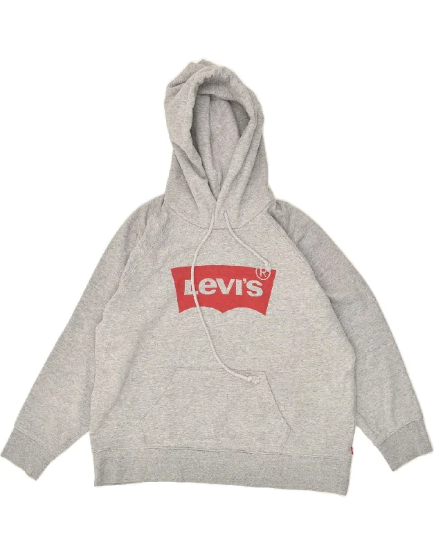 LEVI'S Womens Graphic Hoodie Jumper UK 16 Large Grey Cotton Hoodie with Strings Custom Fit Adjustable LEVI'S Womens Graphic Hoodie Jumper UK 16 Large Grey Cotton Hoodie with Strings Custom Fit Adjustable