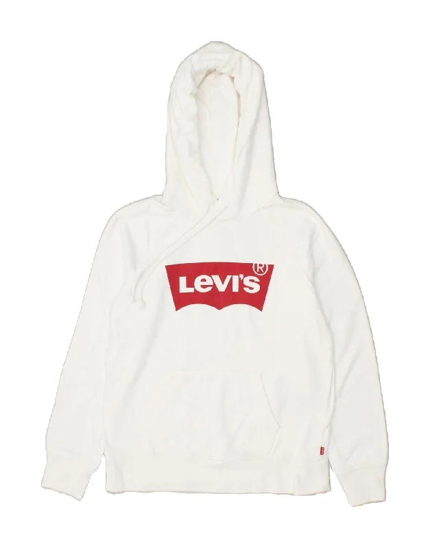 LEVI'S Womens Graphic Hoodie Jumper UK 6 XS White Cotton Hoodie with Back Slit Movement Comfort LEVI'S Womens Graphic Hoodie Jumper UK 6 XS White Cotton Hoodie with Back Slit Movement Comfort