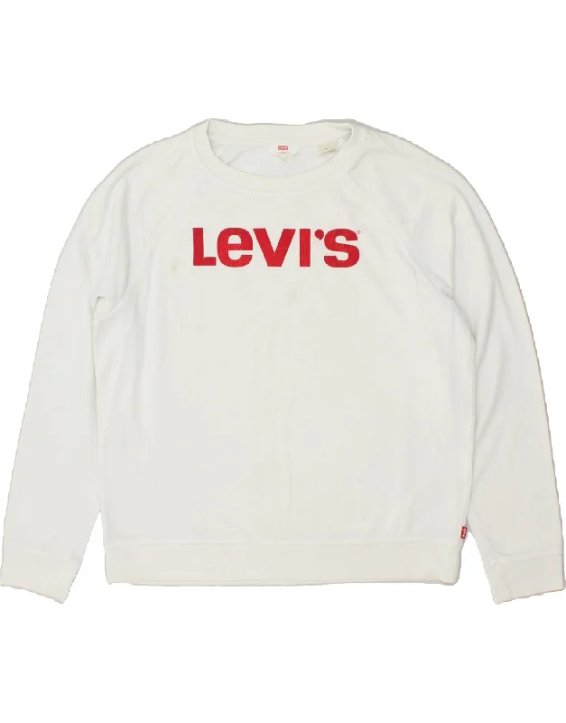 LEVI'S Womens Graphic Sweatshirt Jumper UK 16 Large White Cotton Hoodie with Double Zipper Versatile Adjustable LEVI'S Womens Graphic Sweatshirt Jumper UK 16 Large White Cotton Hoodie with Double Zipper Versatile Adjustable