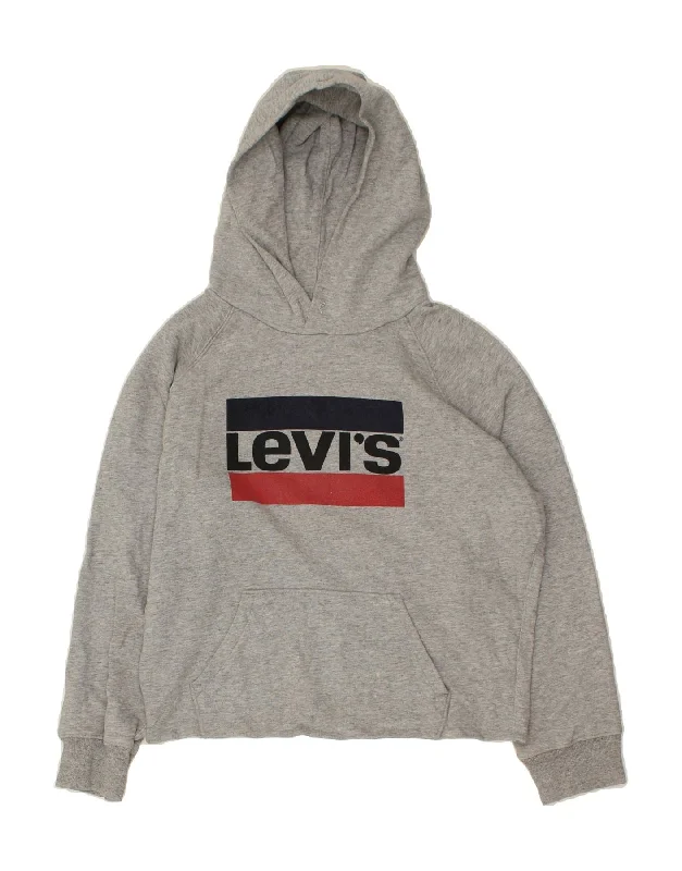 LEVI'S Womens Loose Fit Graphic Hoodie Jumper UK 16 Large Grey Hoodie with Hem Elastic Stretchable Comfortable LEVI'S Womens Loose Fit Graphic Hoodie Jumper UK 16 Large Grey Hoodie with Hem Elastic Stretchable Comfortable