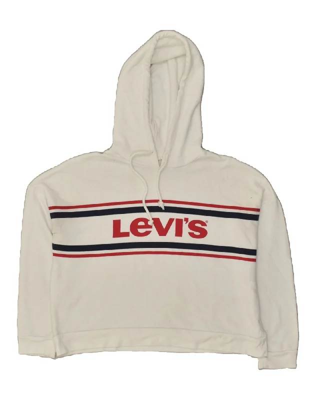 LEVI'S Womens Oversized Crop Graphic Hoodie Jumper UK 6 XS White Hoodie with Reflective Safety Nightwear LEVI'S Womens Oversized Crop Graphic Hoodie Jumper UK 6 XS White Hoodie with Reflective Safety Nightwear