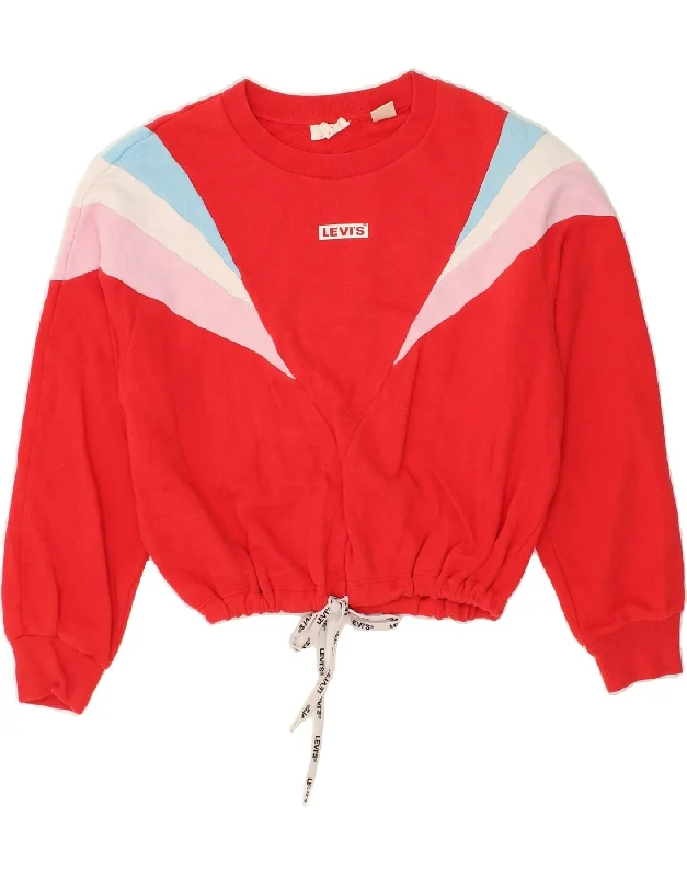 LEVI'S Womens Oversized Crop Sweatshirt Jumper UK 10 Small Red Colourblock Hoodie with Oversized Fit Loose Comfortable LEVI'S Womens Oversized Crop Sweatshirt Jumper UK 10 Small Red Colourblock Hoodie with Oversized Fit Loose Comfortable