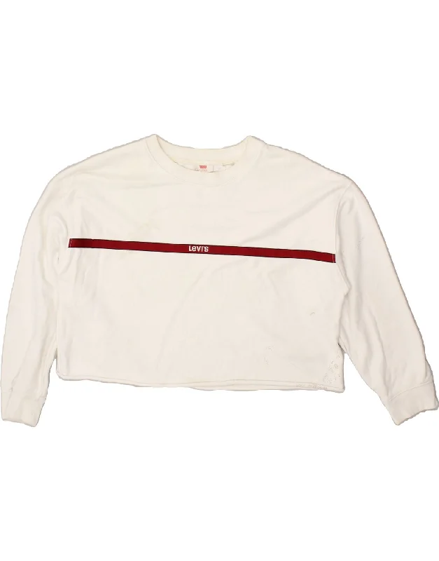 LEVI'S Womens Oversized Crop Sweatshirt Jumper UK 16 Large White Hoodie with Hem Contrast Bold Stylish LEVI'S Womens Oversized Crop Sweatshirt Jumper UK 16 Large White Hoodie with Hem Contrast Bold Stylish