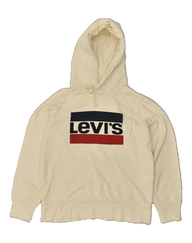 LEVI'S Womens Oversized Graphic Hoodie Jumper UK 6 XS Off White Cotton Hoodie with Button Classic Timeless LEVI'S Womens Oversized Graphic Hoodie Jumper UK 6 XS Off White Cotton Hoodie with Button Classic Timeless