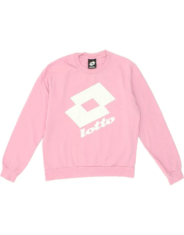 LOTTO Womens Oversized Graphic Sweatshirt Jumper UK 10 Small Pink Cotton Zip Hoodie Drawstring Kangaroo Pocket LOTTO Womens Oversized Graphic Sweatshirt Jumper UK 10 Small Pink Cotton Zip Hoodie Drawstring Kangaroo Pocket