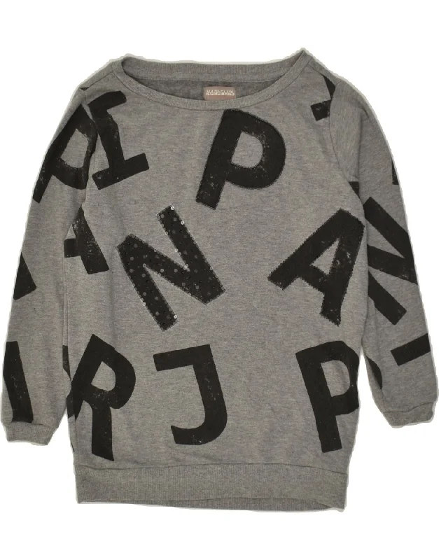 NAPAPIJRI Womens Oversized Graphic Sweatshirt Jumper UK 6 XS Grey Hoodie with Lace Feminine Delicate NAPAPIJRI Womens Oversized Graphic Sweatshirt Jumper UK 6 XS Grey Hoodie with Lace Feminine Delicate